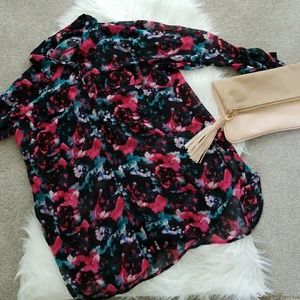 Floral Sheer Button Down Blouse